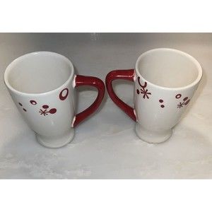 Pier 1 Christmas Coffee Mug Cup Holiday Hand Painted  SET OF 2 Flurry Snowflake
